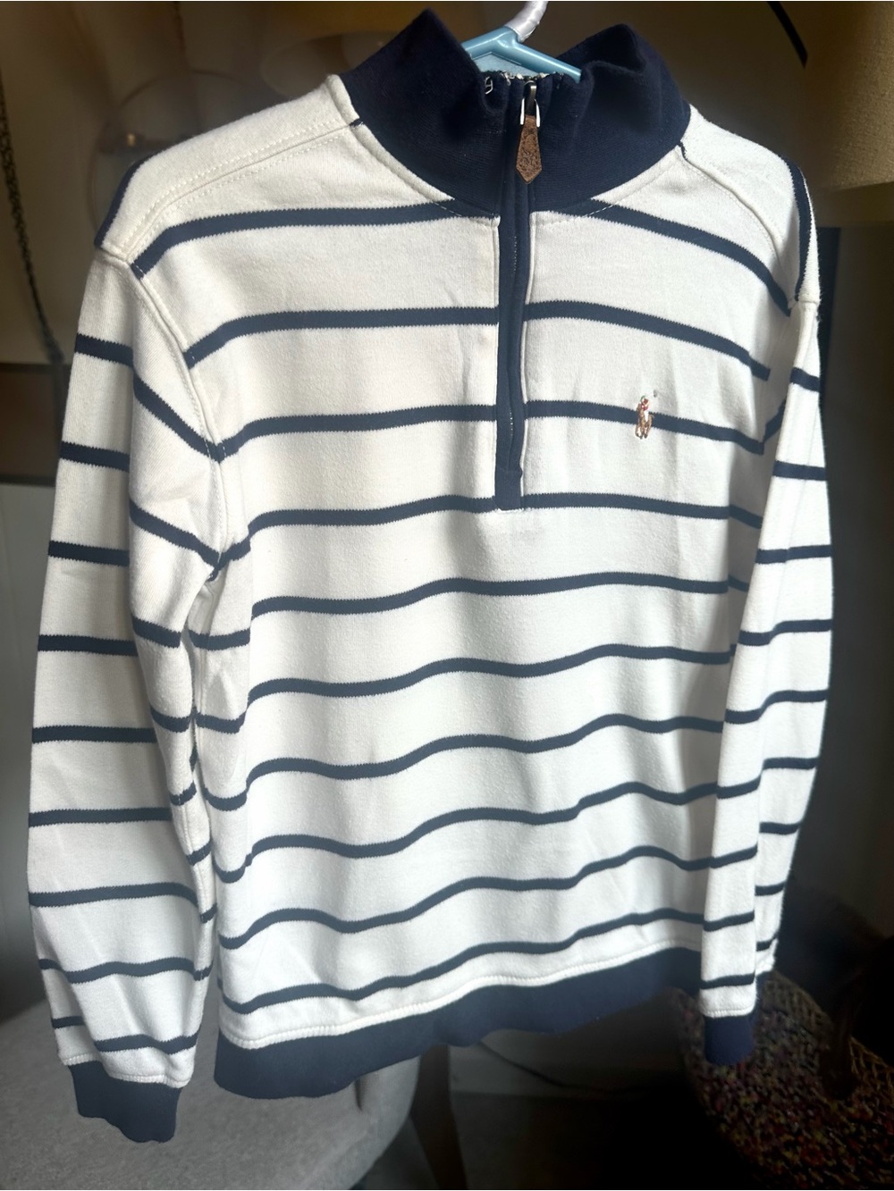 Boy’s Striped Quarter-Zip Sweater - White/Navy